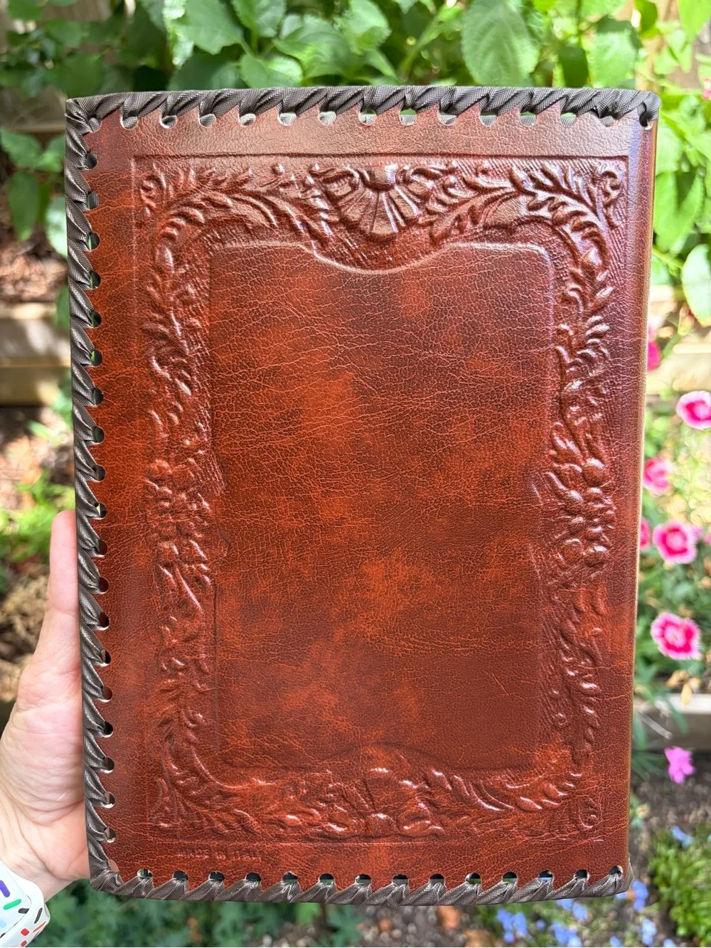 Embossed Brown Leather Journal with Classical Relief